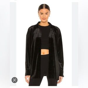 Norma Kamali black velvet oversized NK Velcro button shirt size XS Revolve
